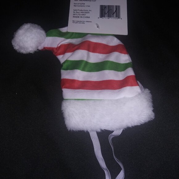 Bark and Bone Pet Santa Hat Bah Humbug Red/Green Striped Christmas Hat Dog/Cat - Picture 2 of 4
